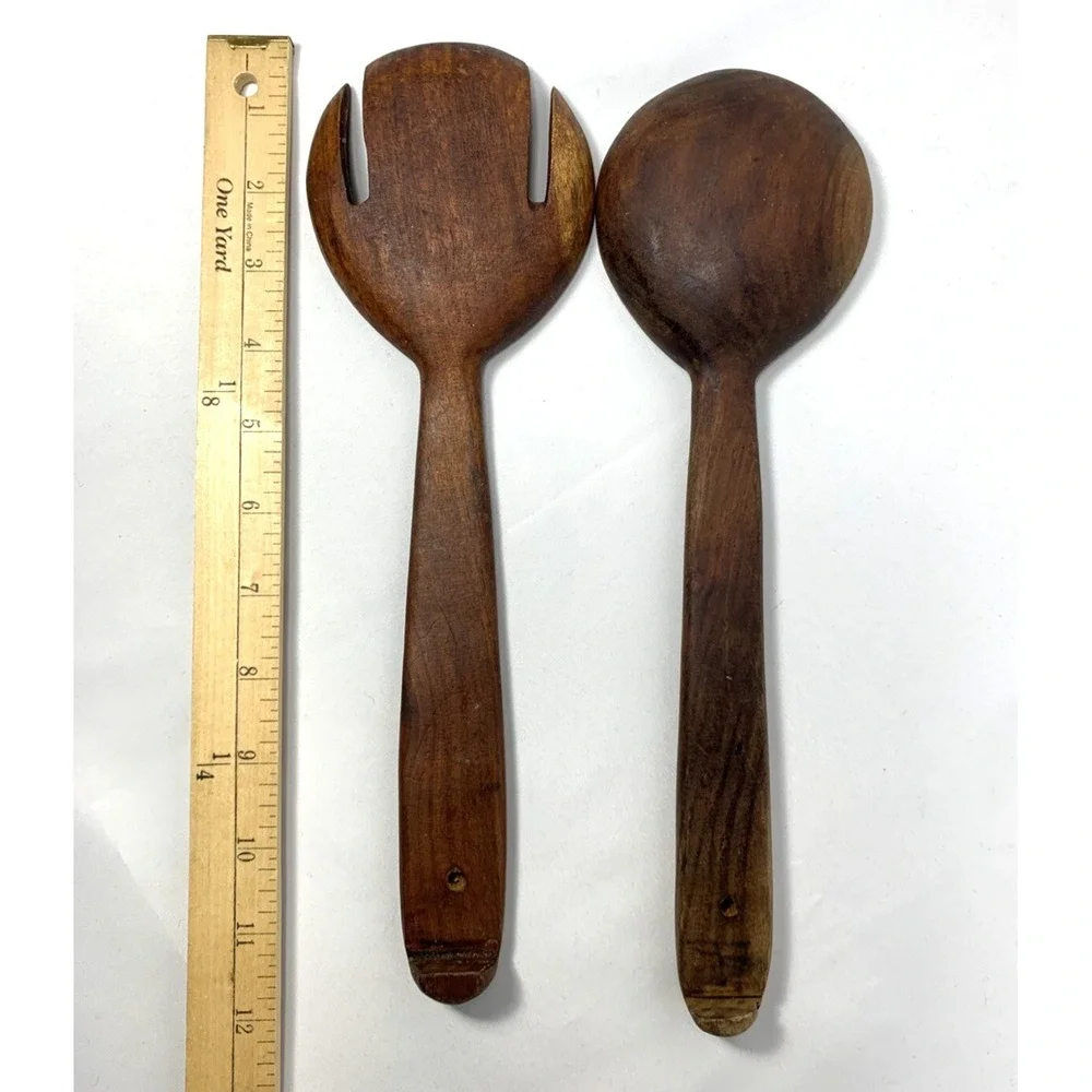 Wood Utensils Kitchen Wall Decor Salad Set Fork Spoon Vintage Country Rustic 12